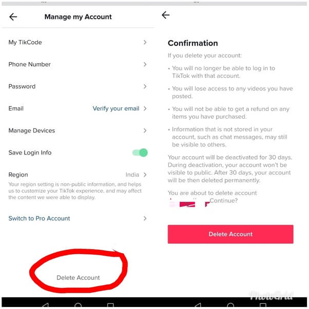 Delete TikTok account